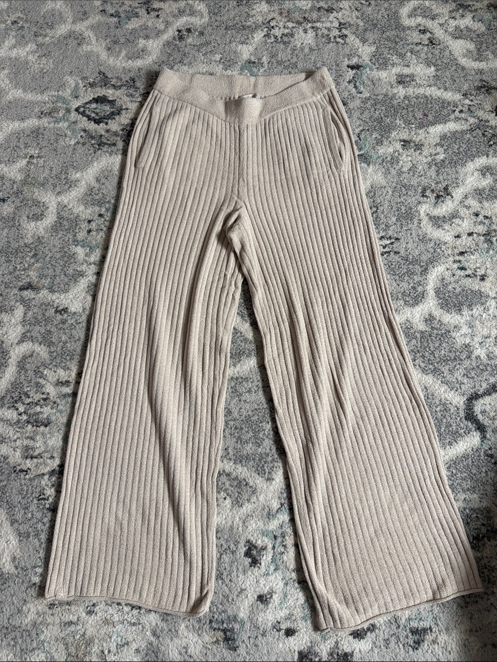 Barefoot Dreams Cozychic Ultra Lite Knit Ribbed Cream Pants